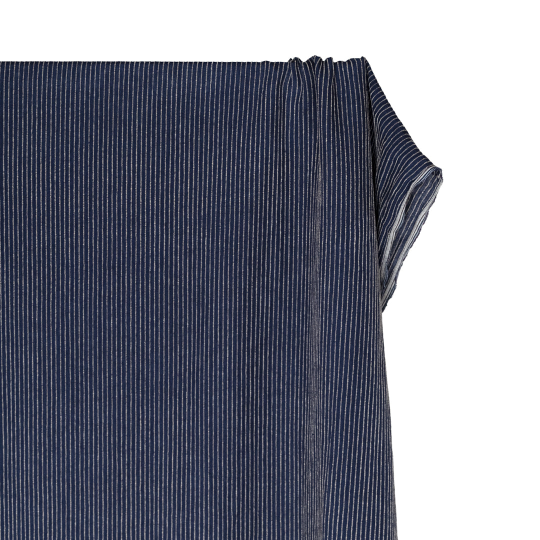 Farmhouse Stripe Linen Rayon Blend - Midnight Blue /Pebble | Blackbird Fabrics