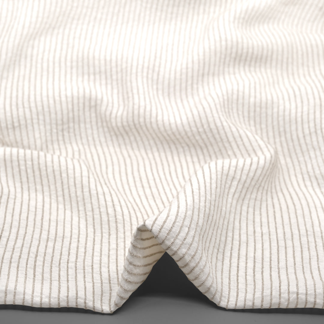 Farmhouse Stripe Linen Rayon - White/Pebble | Blackbird Fabrics