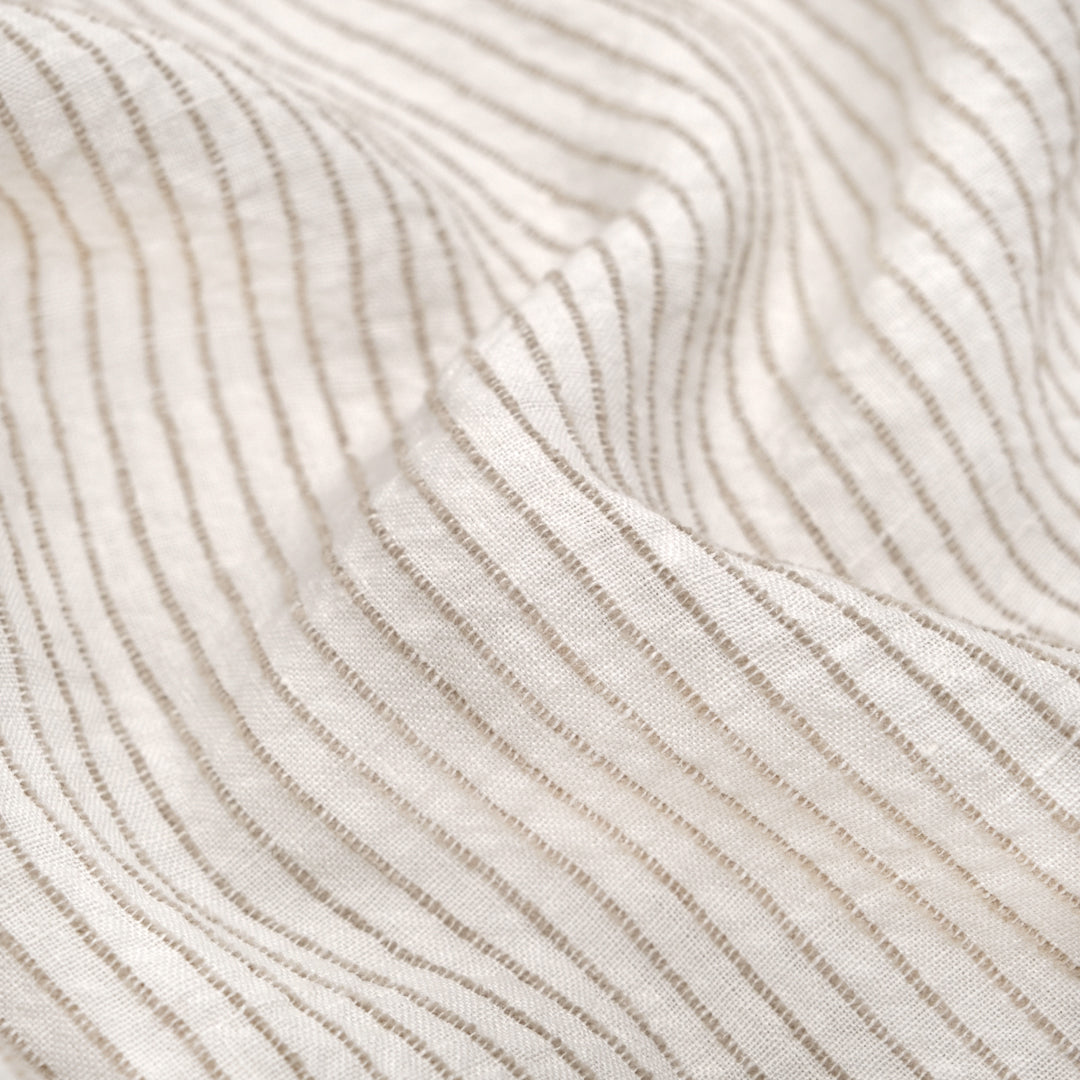 Farmhouse Stripe Linen Rayon - White/Pebble | Blackbird Fabrics