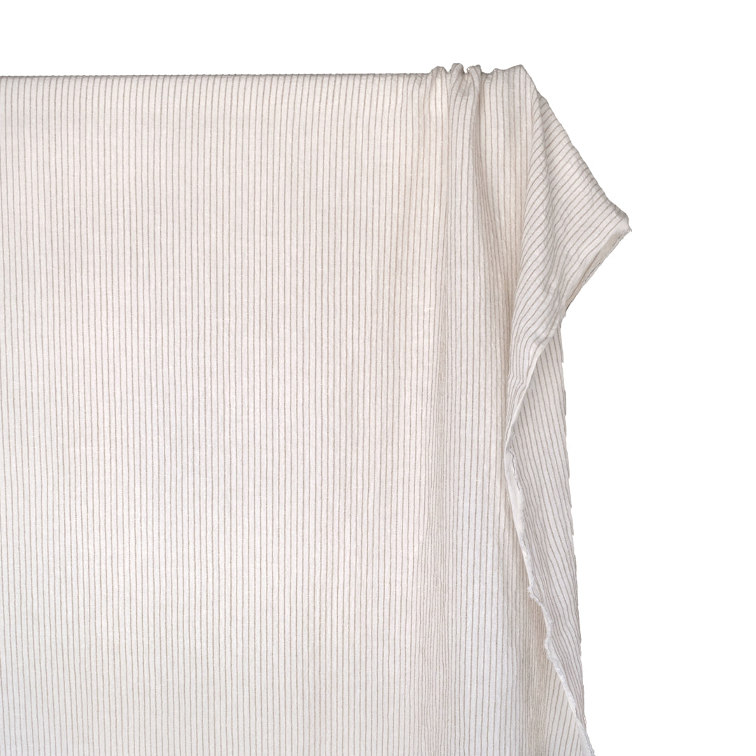 Farmhouse Stripe Linen Rayon - White/Pebble | Blackbird Fabrics