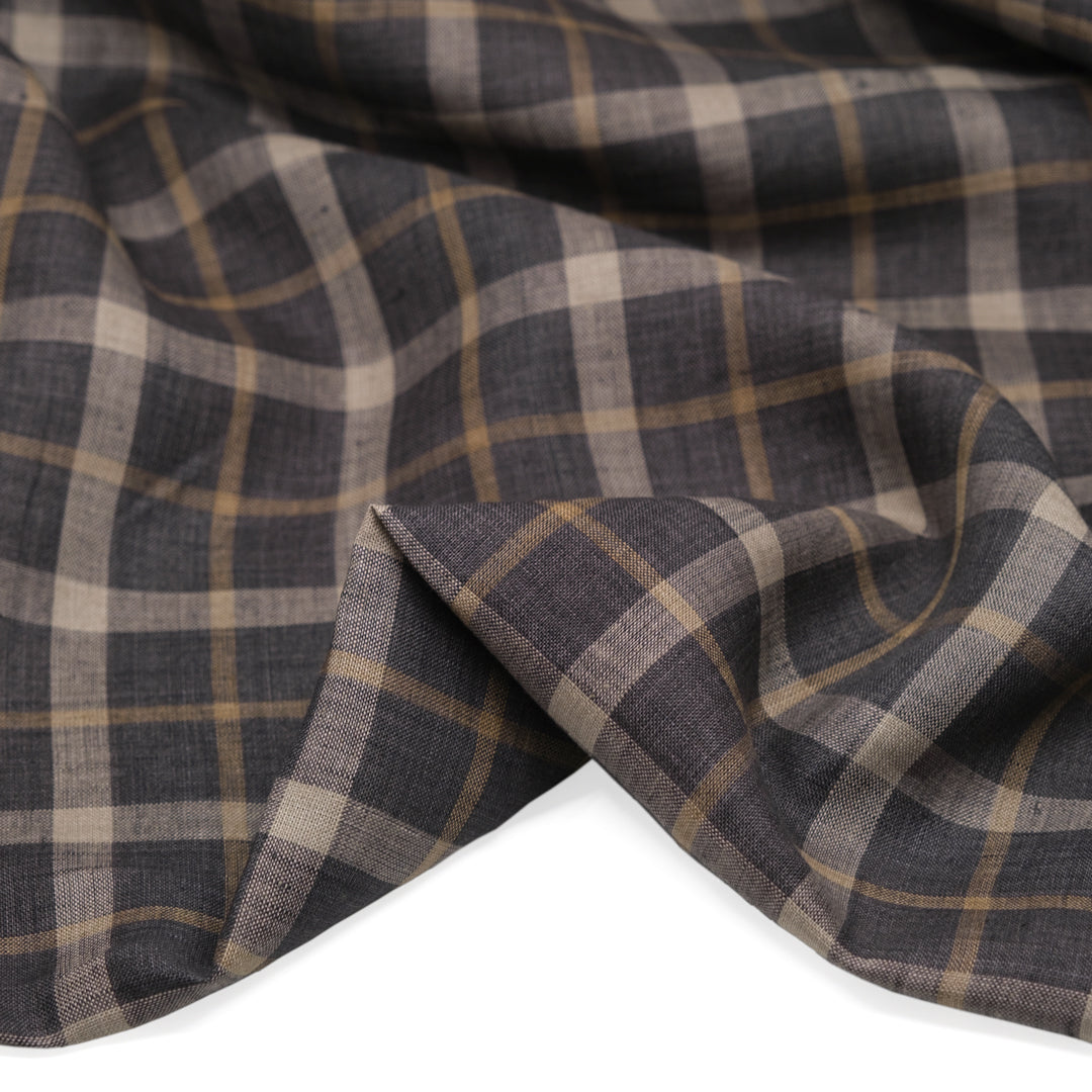 Fossil Plaid Yarn Dyed Linen - Slate | Blackbird Fabrics