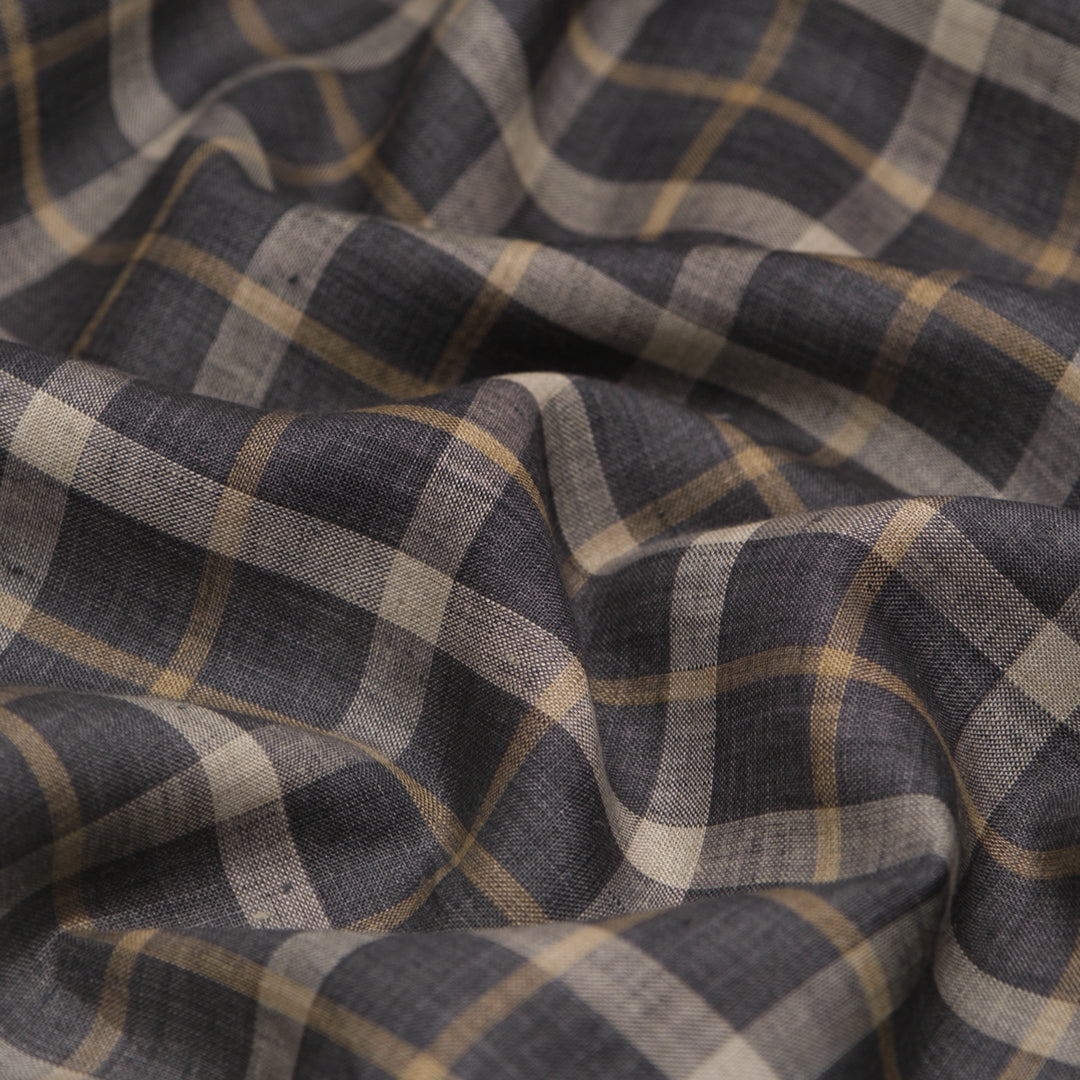 Fossil Plaid Yarn Dyed Linen - Slate | Blackbird Fabrics
