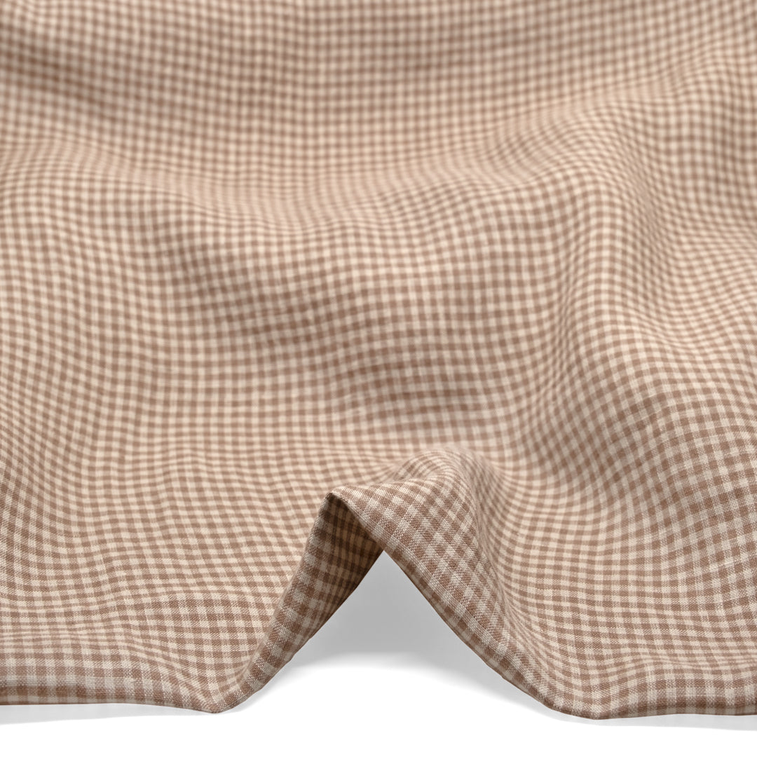 Picnic Gingham Washed Linen - Mushroom/Cream | Blackbird Fabrics