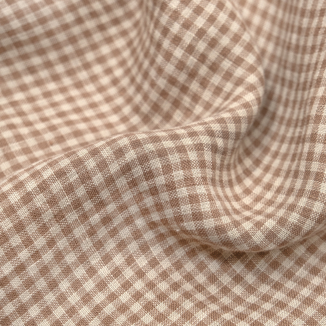 Picnic Gingham Washed Linen - Mushroom/Cream | Blackbird Fabrics