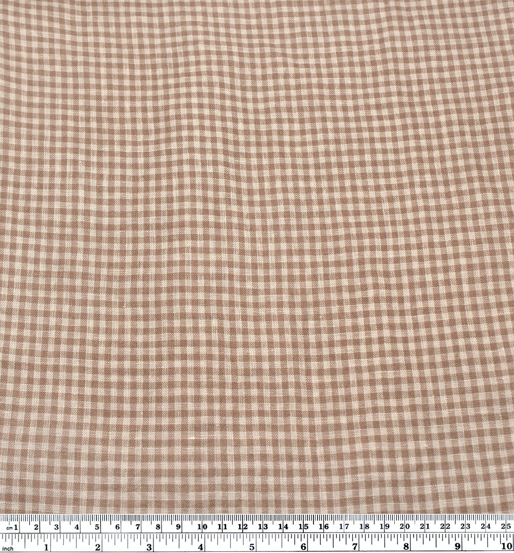 Picnic Gingham Washed Linen - Mushroom/Cream | Blackbird Fabrics