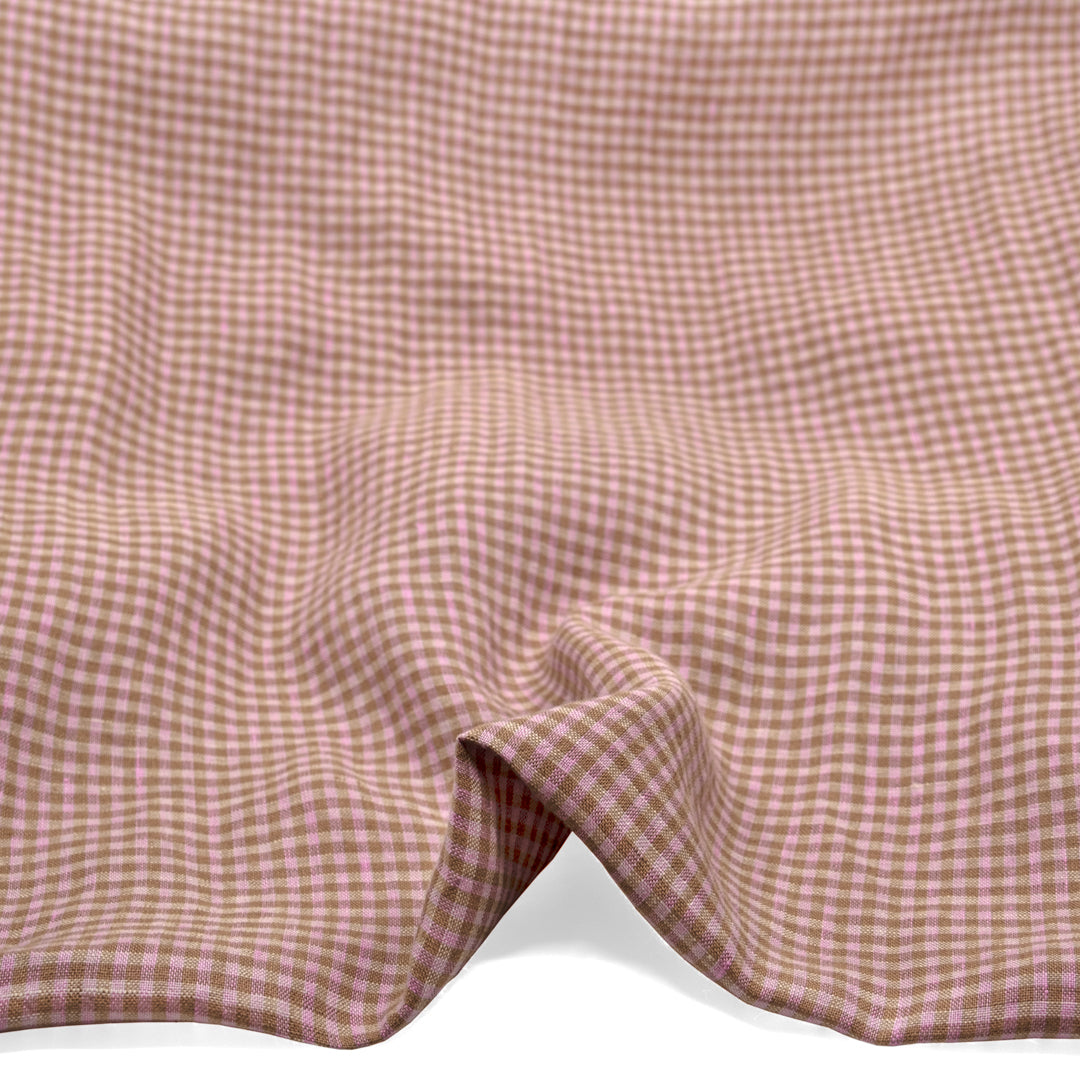 Picnic Gingham Washed Linen - Thistle/Pebble | Blackbird Fabrics