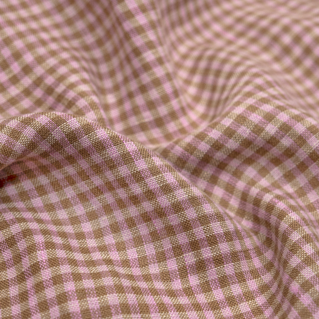 Picnic Gingham Washed Linen - Thistle/Pebble | Blackbird Fabrics