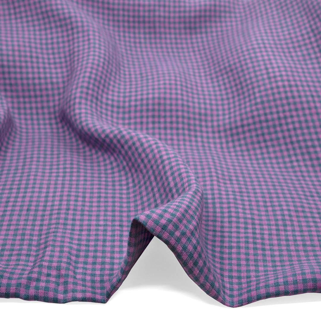 Picnic Gingham Washed Linen - Harbour/Dahlia | Blackbird Fabrics