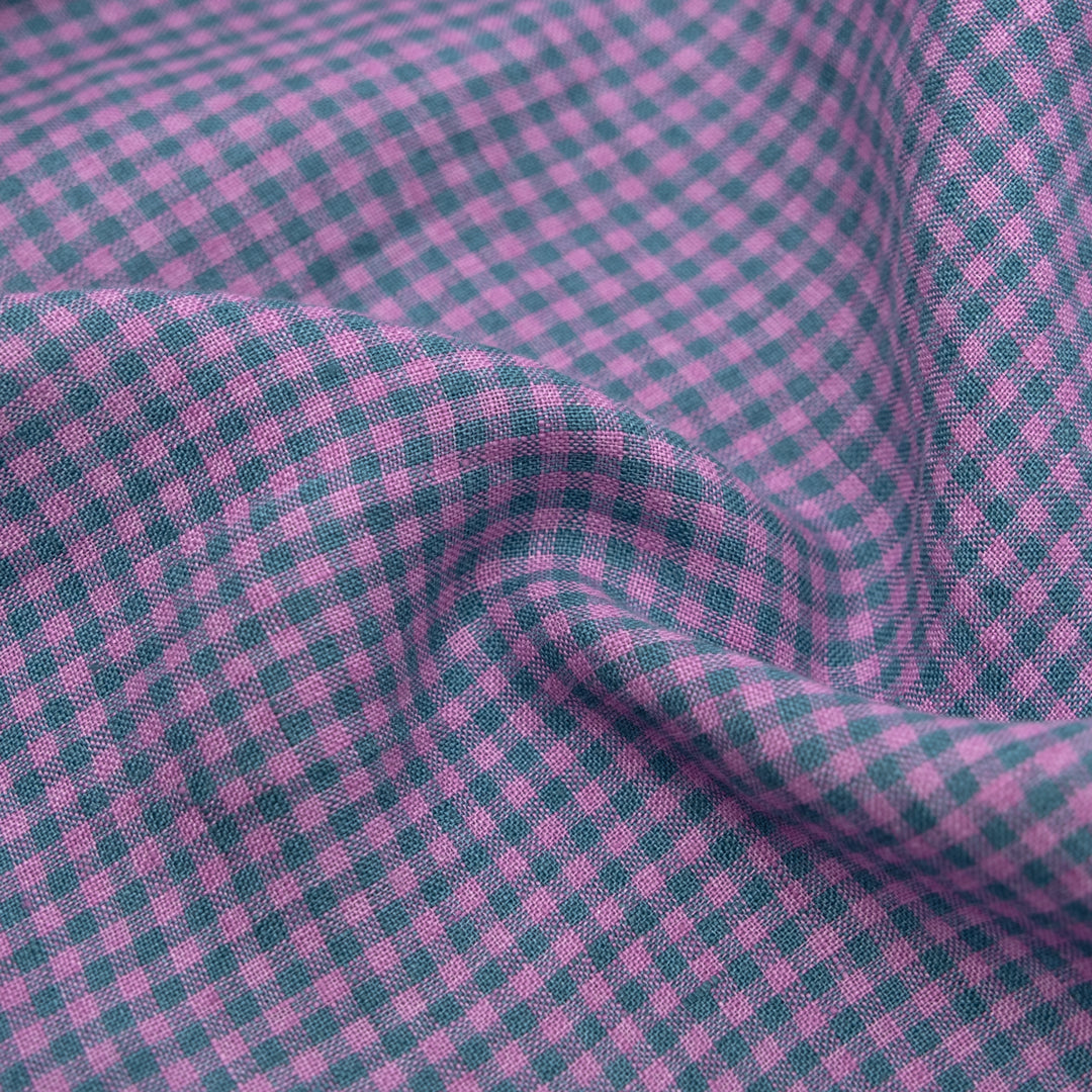 Picnic Gingham Washed Linen - Harbour/Dahlia | Blackbird Fabrics