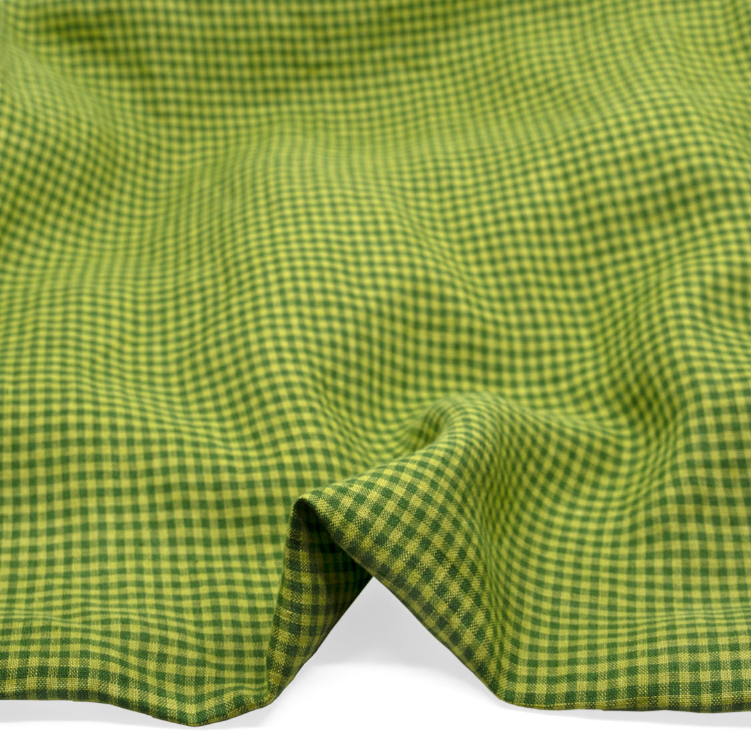 Picnic Gingham Washed Linen - Grass/Peashoot | Blackbird Fabrics