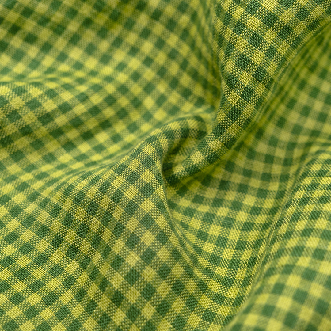 Picnic Gingham Washed Linen - Grass/Peashoot | Blackbird Fabrics