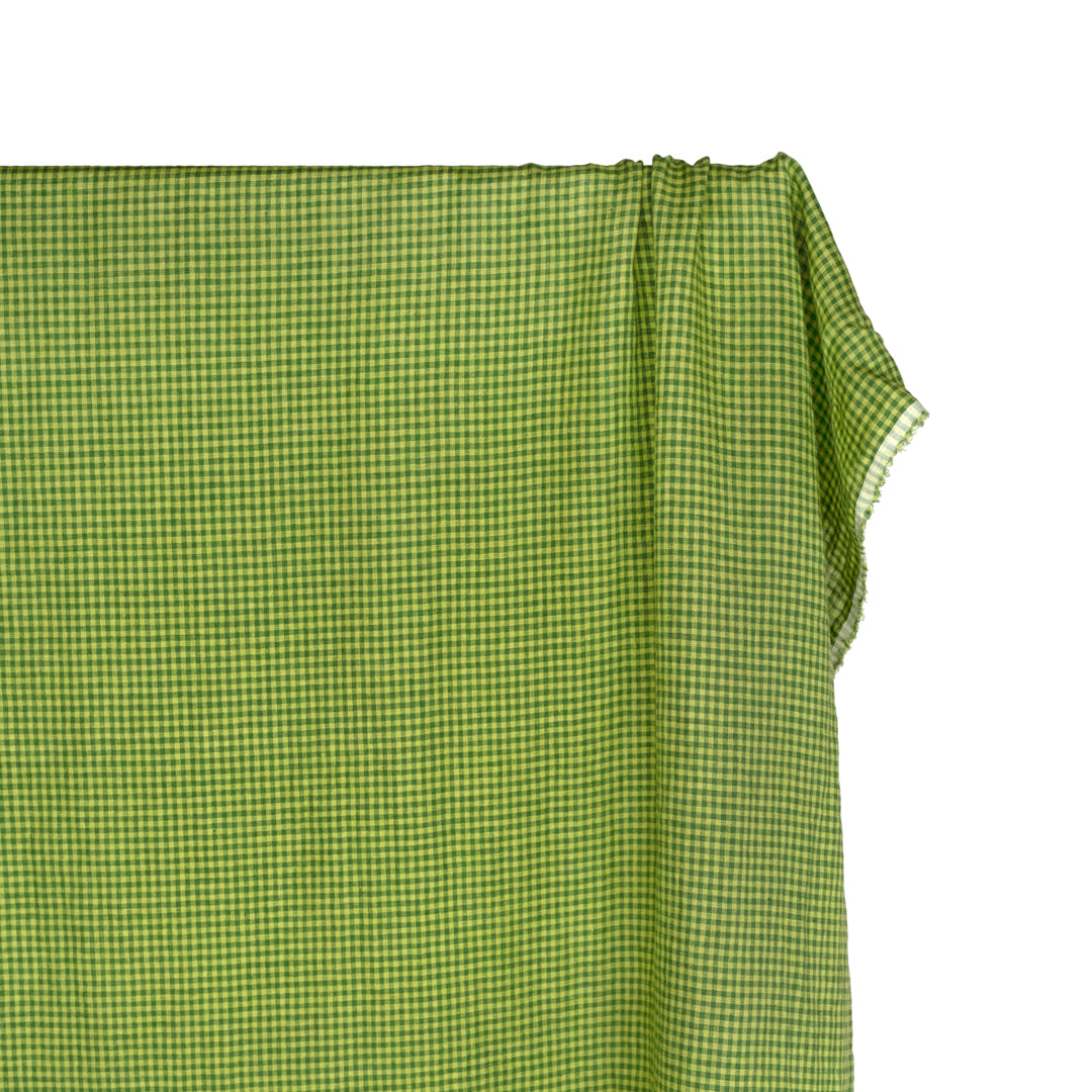 Picnic Gingham Washed Linen - Grass/Peashoot | Blackbird Fabrics