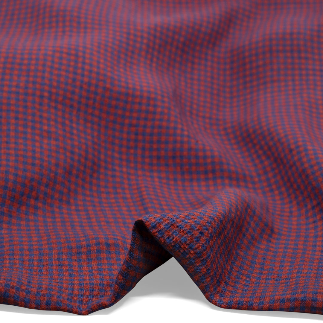 Picnic Gingham Washed Linen - Cherry/Denim | Blackbird Fabrics