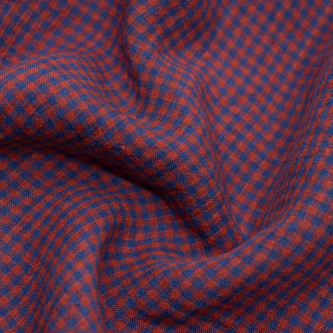 Picnic Gingham Washed Linen - Cherry/Denim | Blackbird Fabrics