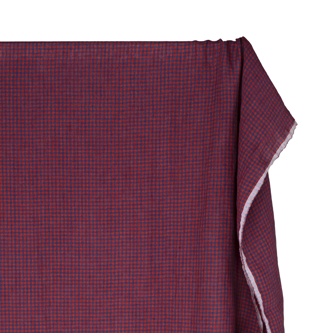 Picnic Gingham Washed Linen - Cherry/Denim | Blackbird Fabrics