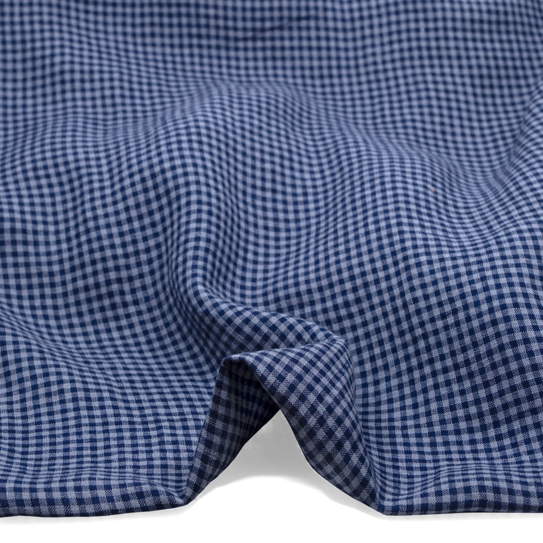 Picnic Gingham Washed Linen - Navy/Bluestone | Blackbird Fabrics