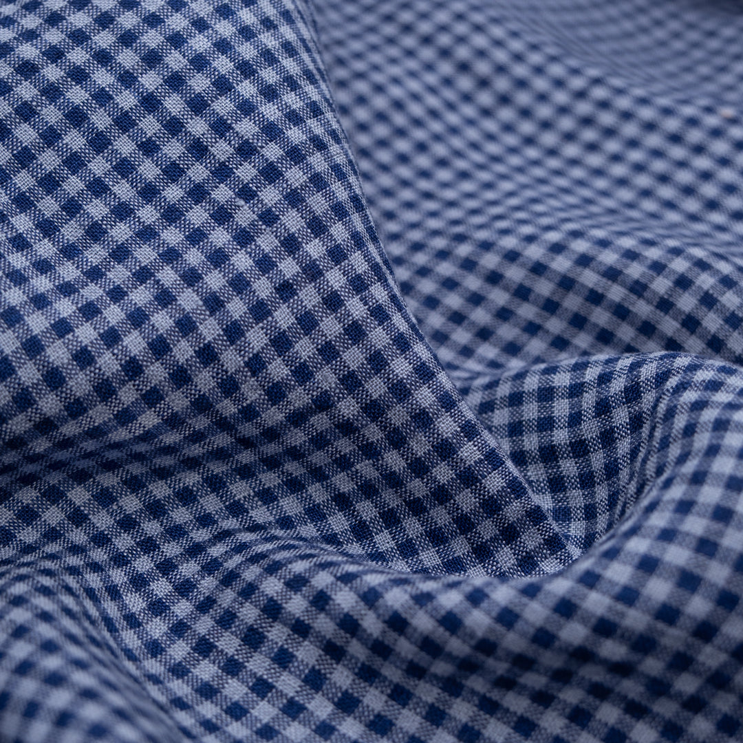 Picnic Gingham Washed Linen - Navy/Bluestone | Blackbird Fabrics