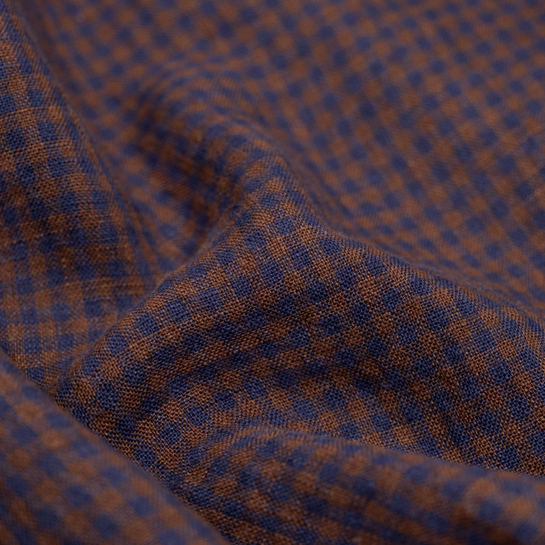 Picnic Gingham Washed Linen - Nutshell/Indigo | Blackbird Fabrics