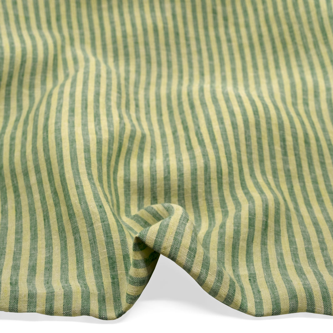 Carnival Stripe Washed Linen - Celery | Blackbird Fabrics
