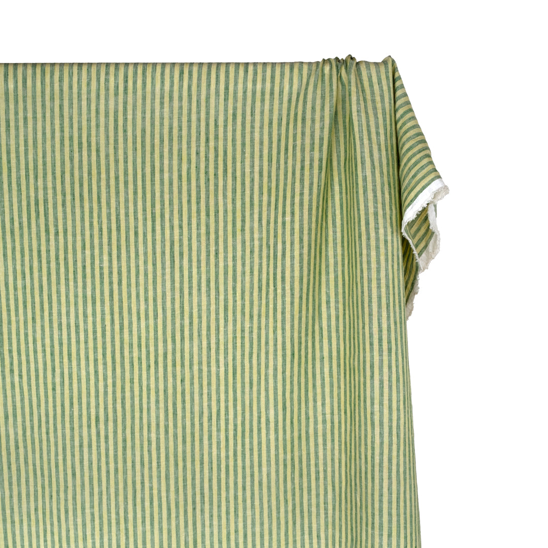 Carnival Stripe Washed Linen - Celery | Blackbird Fabrics