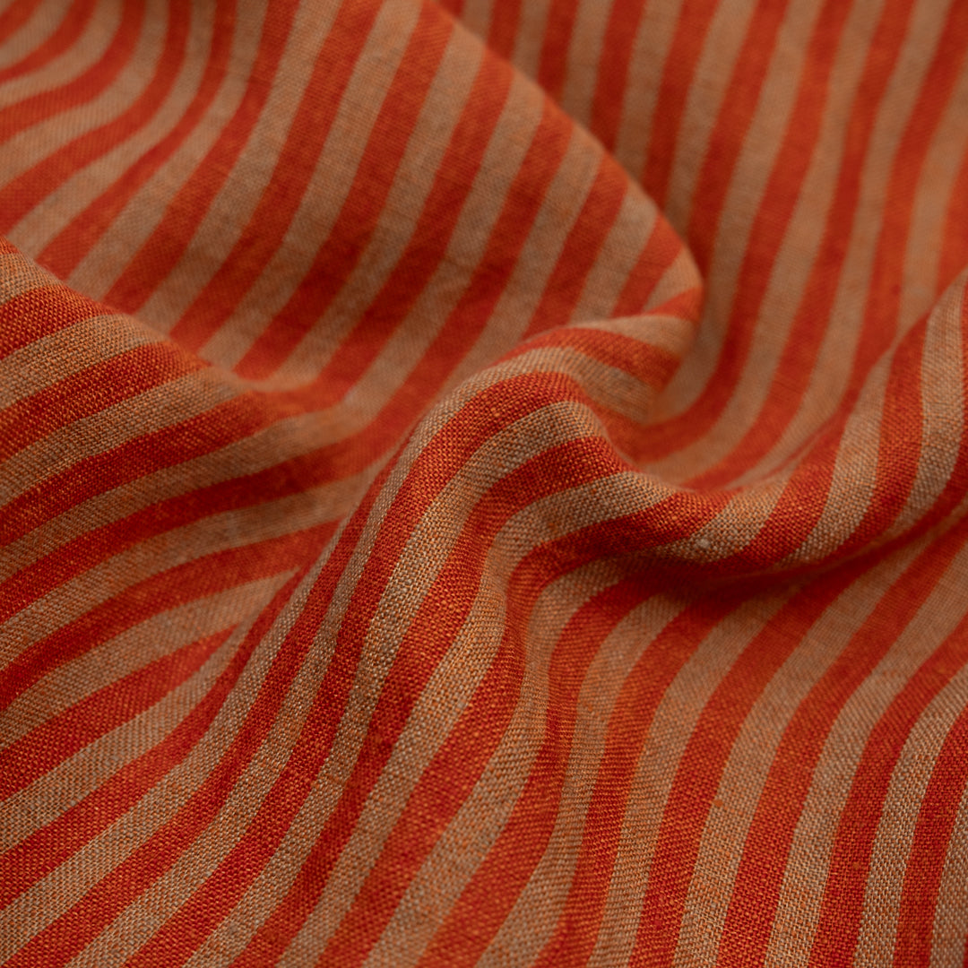 Carnival Stripe Washed Linen - Red Clay | Blackbird Fabrics