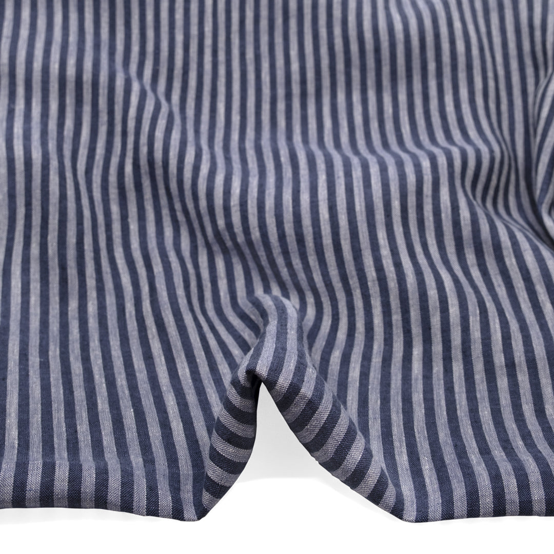 Carnival Stripe Washed Linen - Vintage Blue | Blackbird Fabrics