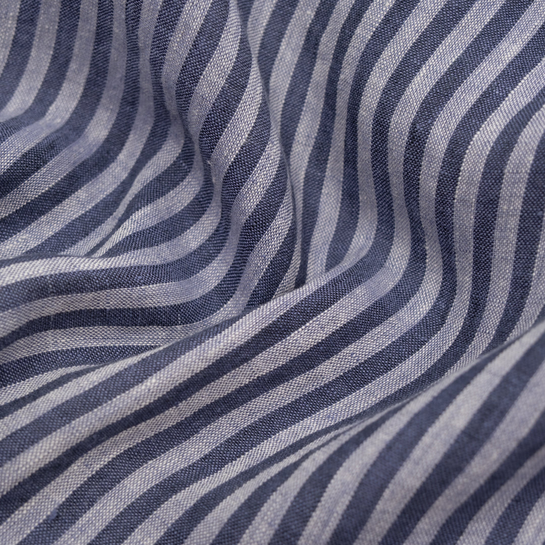 Carnival Stripe Washed Linen - Vintage Blue | Blackbird Fabrics