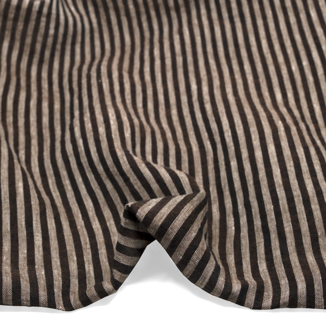 Carnival Stripe Washed Linen - Smog | Blackbird Fabrics