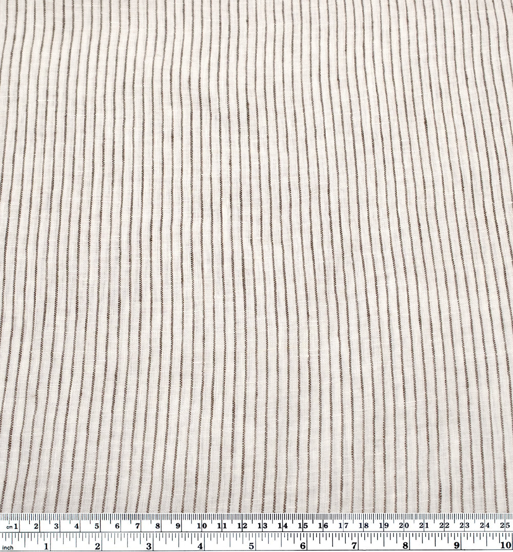 Pencil Stripe Stonewashed Linen - White/Chocolate | Blackbird Fabrics