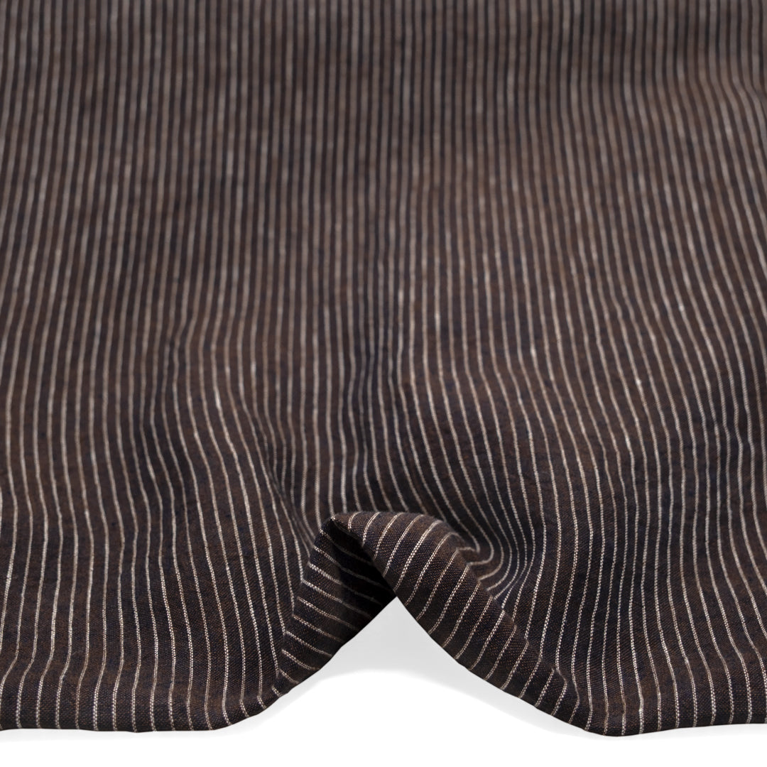 Pencil Stripe Stonewashed Linen - Asphalt/White | Blackbird Fabrics