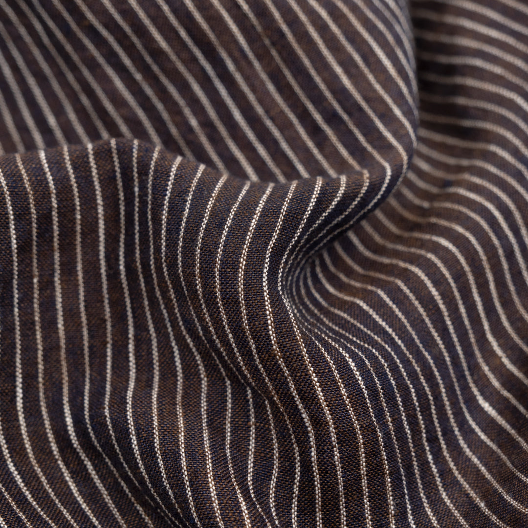 Pencil Stripe Stonewashed Linen - Asphalt/White | Blackbird Fabrics