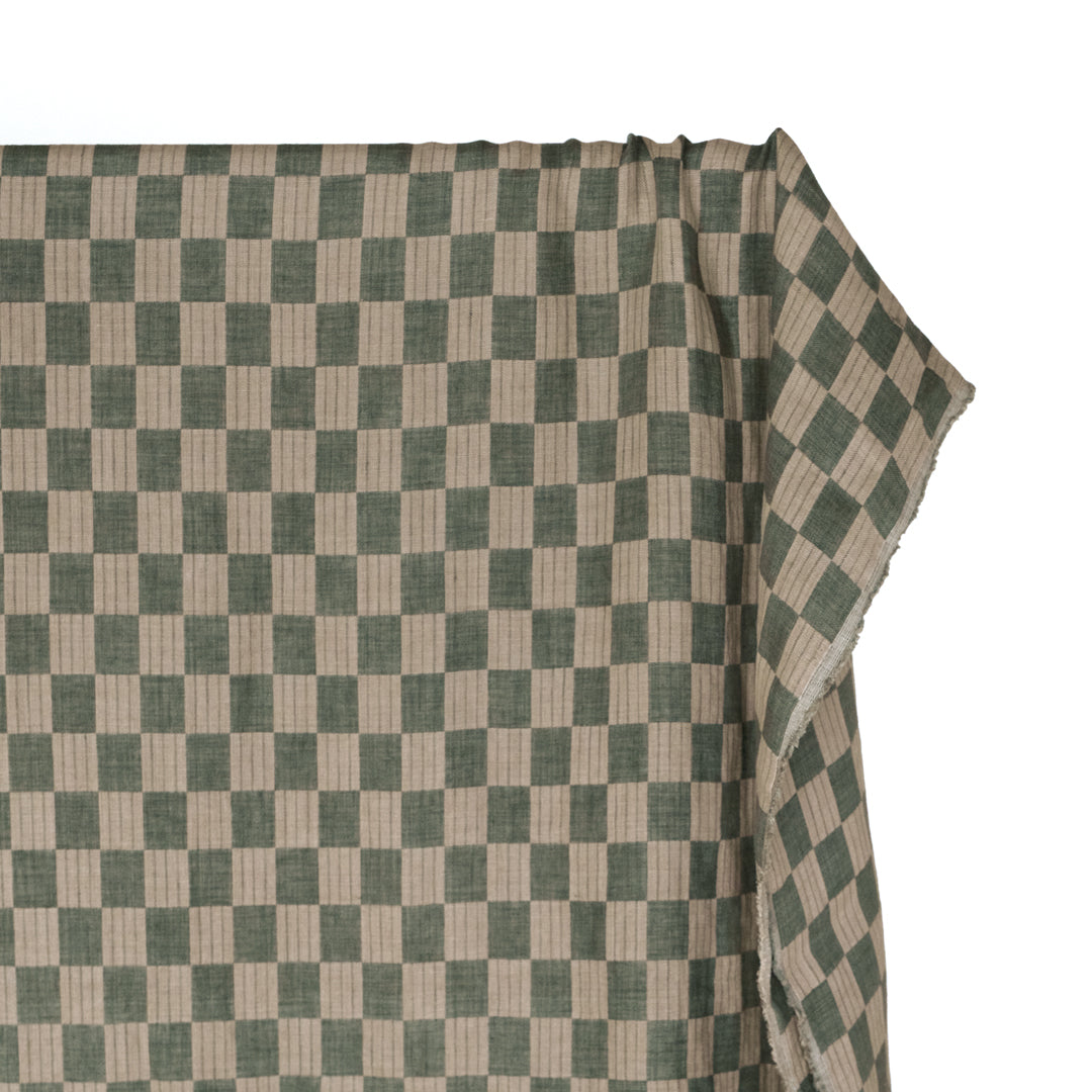 Check Laundered Linen Double Cloth - Ivy/Flax | Blackbird Fabrics