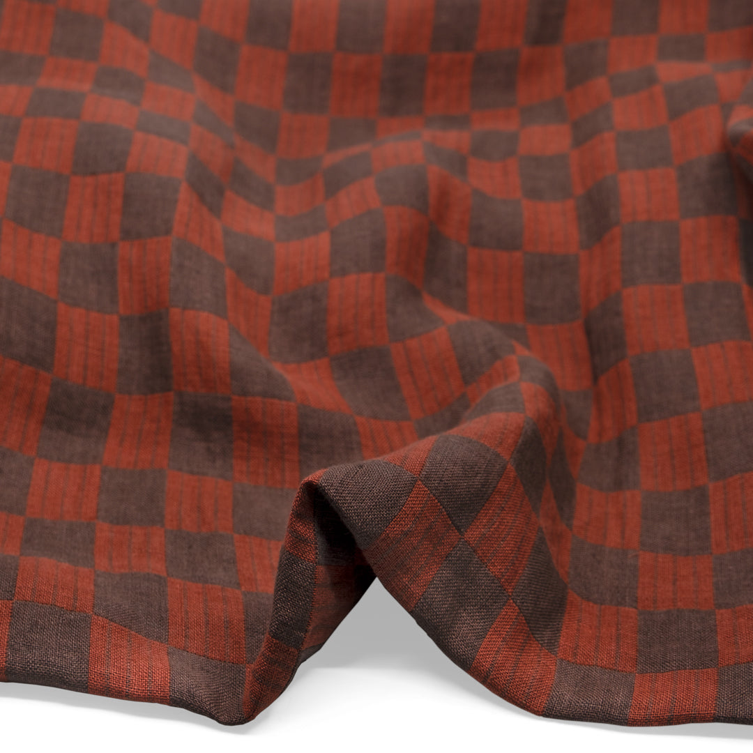 Check Laundered Linen Double Cloth - Red Clay/Mink | Blackbird Fabrics