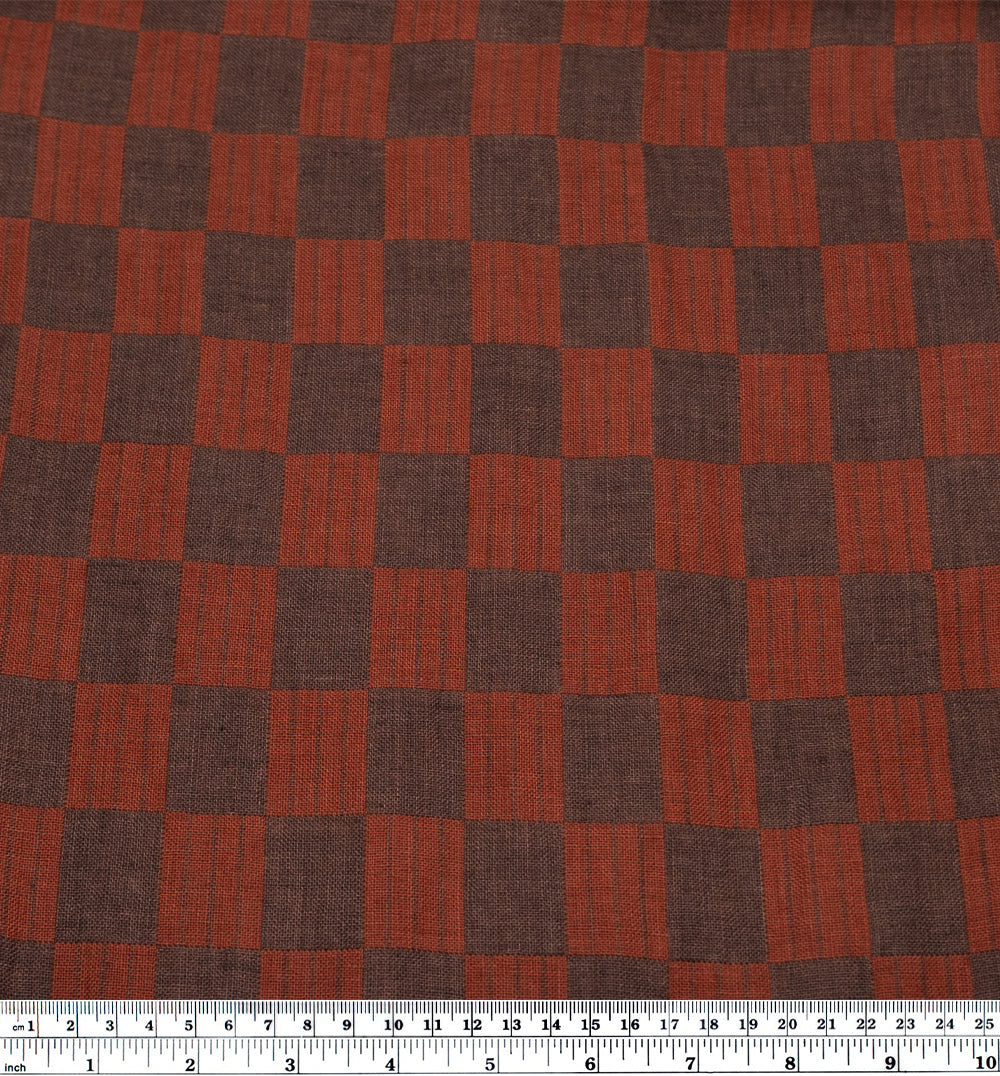 Check Laundered Linen Double Cloth - Red Clay/Mink | Blackbird Fabrics