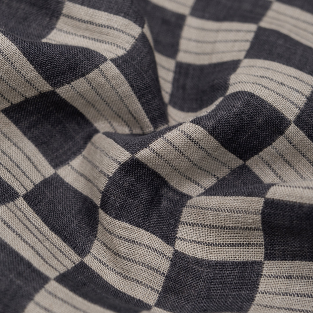 Check Laundered Linen Double Cloth - Smoke/Flax | Blackbird Fabrics