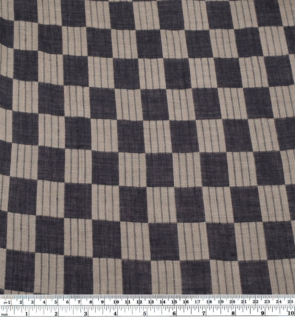 Check Laundered Linen Double Cloth - Smoke/Flax | Blackbird Fabrics