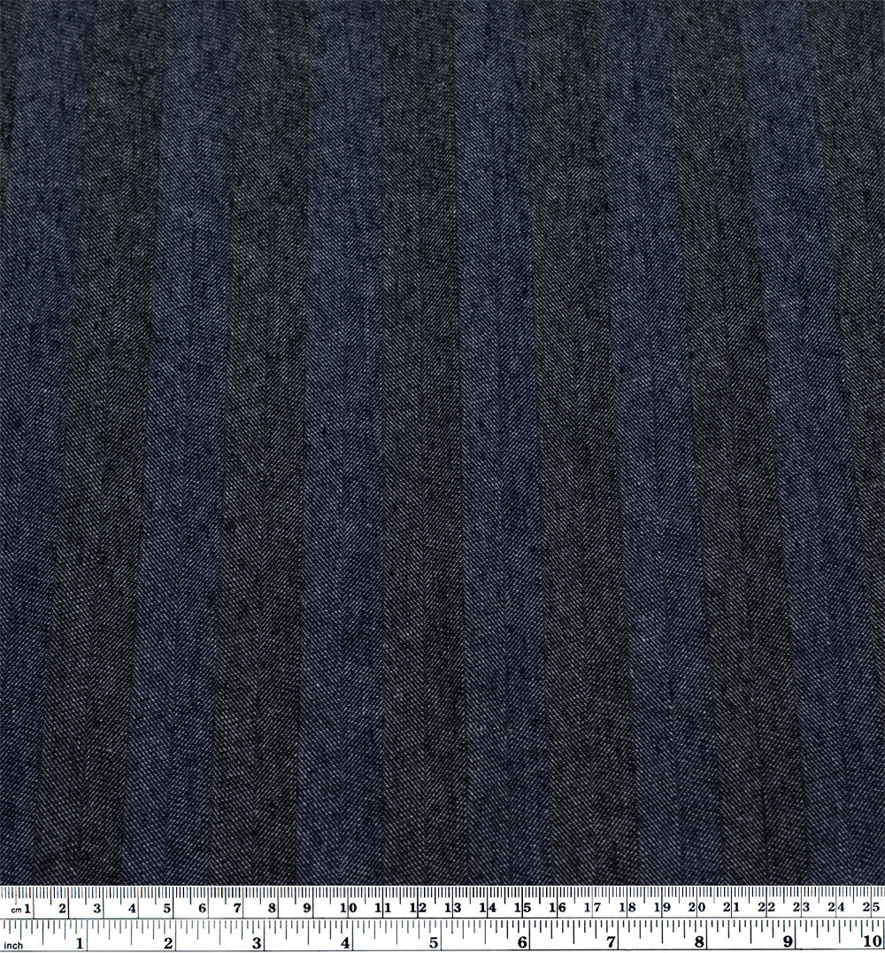 Wide Stripe Linen Cotton Chambray Denim - Maritime | Blackbird Fabrics