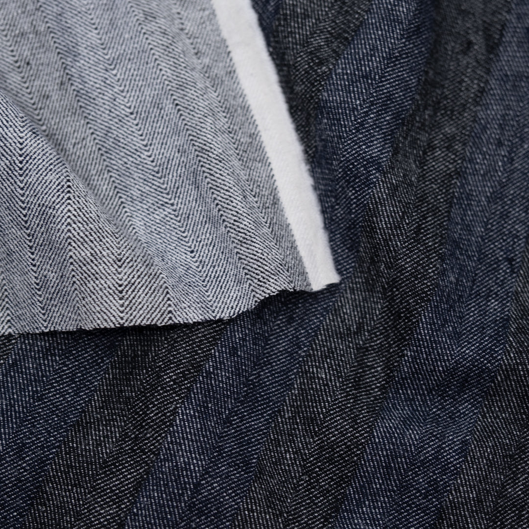 Wide Stripe Linen Cotton Chambray Denim - Maritime | Blackbird Fabrics