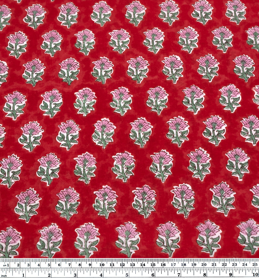 Bloom Block Printed Organic Cotton Batiste - Crimson/Pink | Blackbird Fabrics