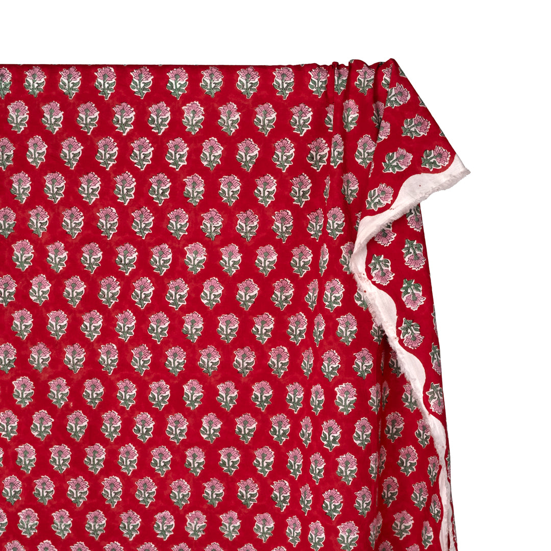 Bloom Block Printed Organic Cotton Batiste - Crimson/Pink | Blackbird Fabrics