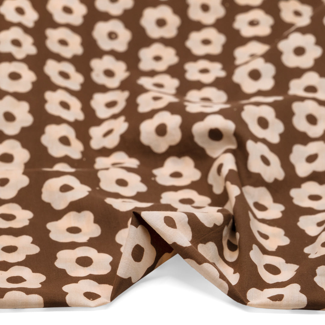 Bloom Block Printed Organic Cotton Batiste - Cappuccino/Ivory | Blackbird Fabrics