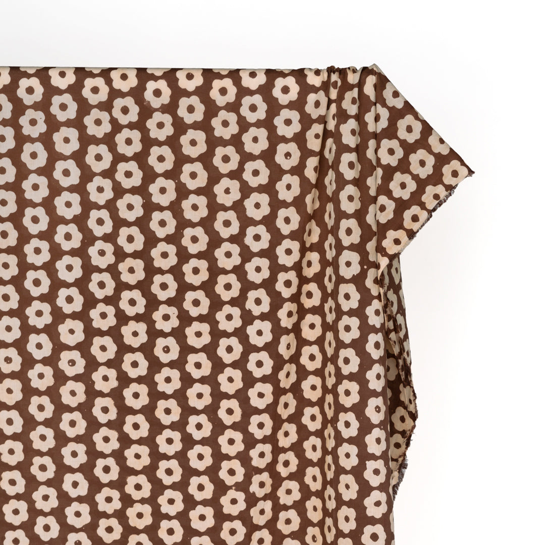 Bloom Block Printed Organic Cotton Batiste - Cappuccino/Ivory | Blackbird Fabrics