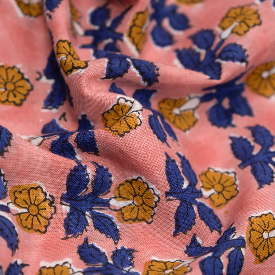 Bloom Block Printed Organic Cotton Batiste - Rose/Cobalt | Blackbird Fabrics