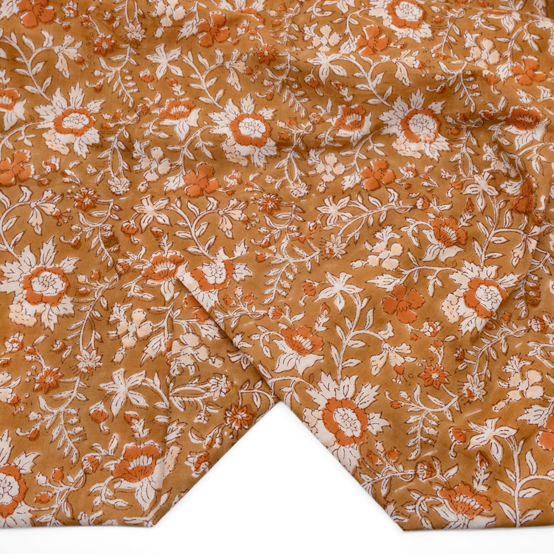 Tapestry Block Printed Organic Cotton Batiste - Caramel/Yam | Blackbird Fabrics