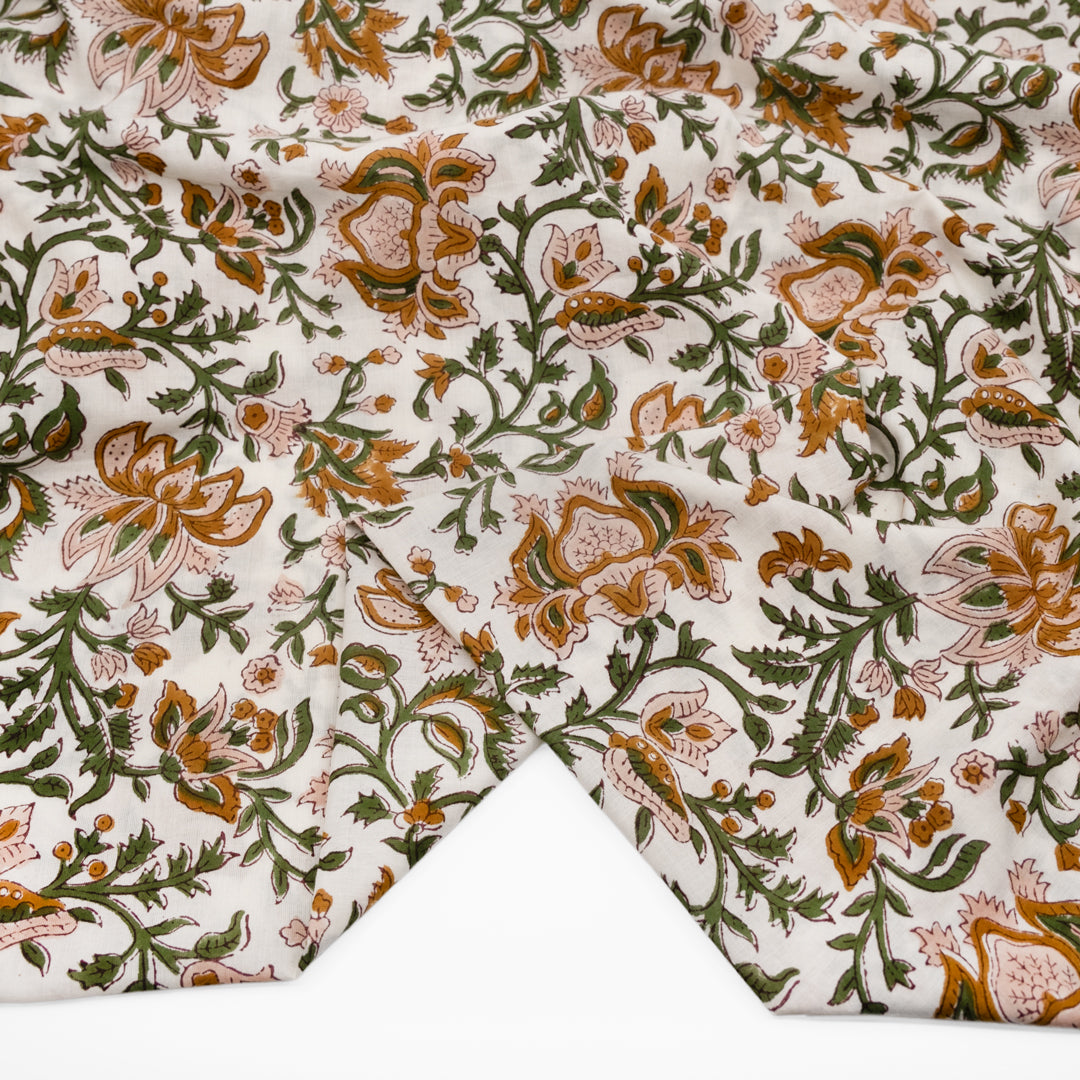 Tapestry Block Printed Organic Cotton Batiste - Ivory/Blush | Blackbird Fabrics