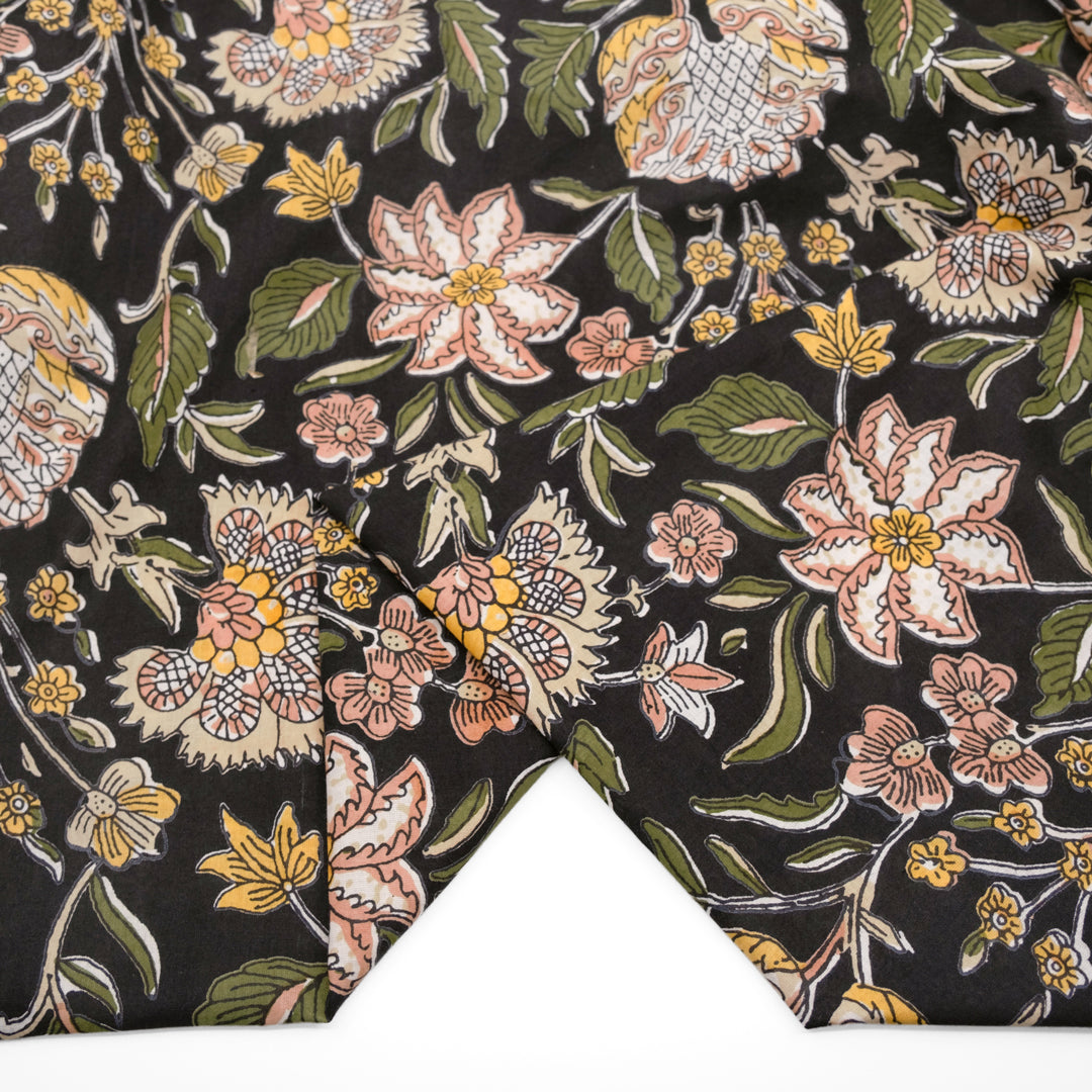 Tapestry Block Printed Organic Cotton Batiste - Smoke/Blush/Kale