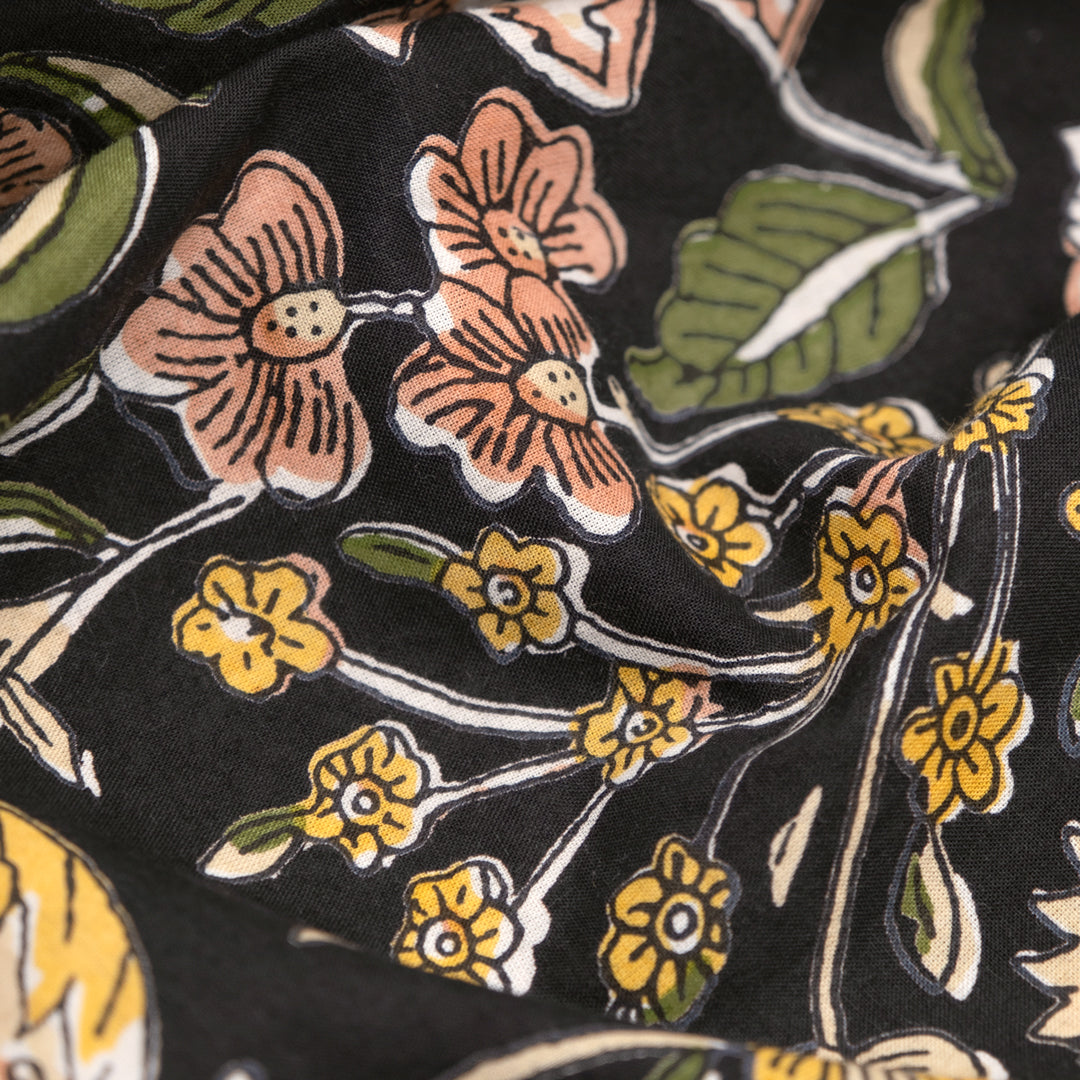 Tapestry Block Printed Organic Cotton Batiste - Smoke/Blush/Kale