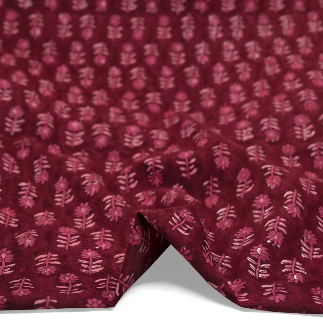 Bloom Block Printed Organic Cotton Batiste - Cranberry/Bubblegum | Blackbird Fabrics