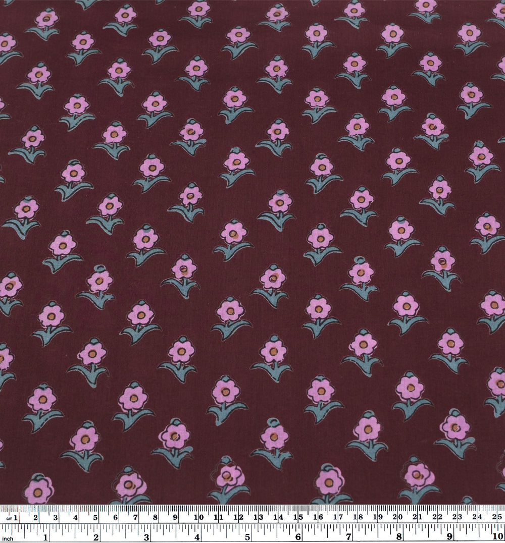Bloom Block Printed Organic Cotton Batiste - Burgundy/Dahlia/Jade | Blackbird Fabrics