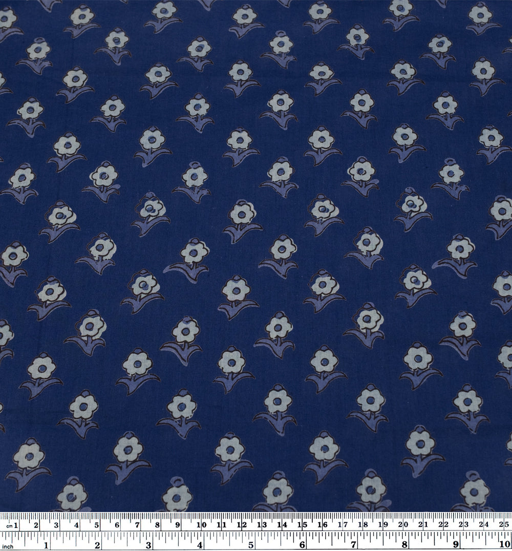 Bloom Block Printed Organic Cotton Batiste - Indigo/Bluestone/Mist | Blackbird Fabrics